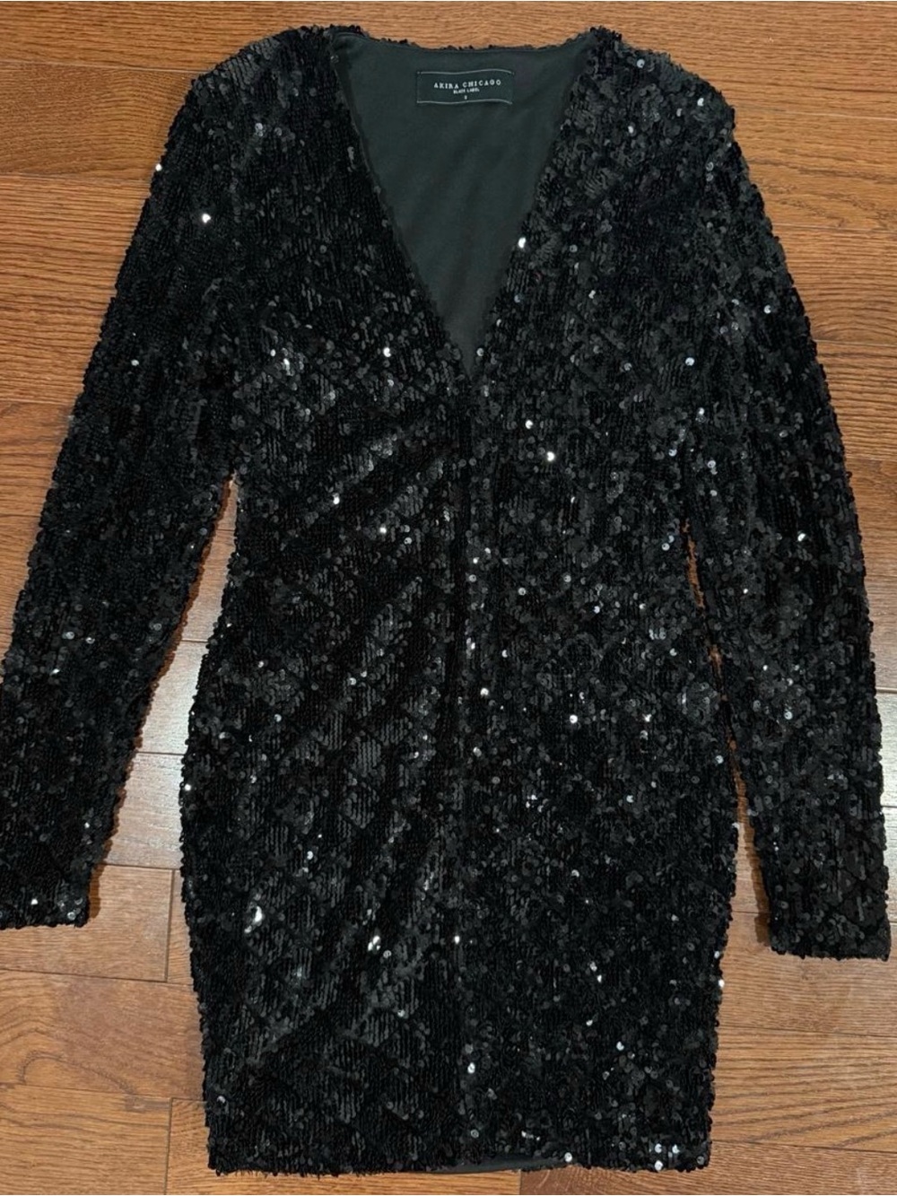 Akira Black Sequin V-Neck Party Dress